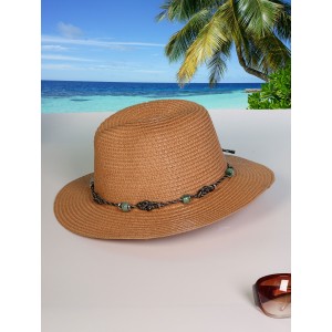 Wide Brim Summer Hat W/ Decorative Beads and Bow
